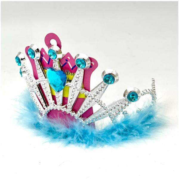 כתר קריסטל לב עם פרווה | כסוף-כחול