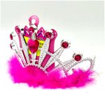 כתר קריסטל לב עם פרווה | כסוף-פוקסיה