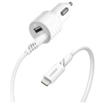 מטען רכב וכבל Otterbox USB A+USB C to Lightning 1m - צבע לבן