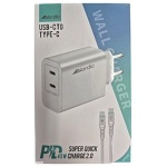 מטען קיר 2יצ' טייפC +כבל יחידה NORDIC 45W