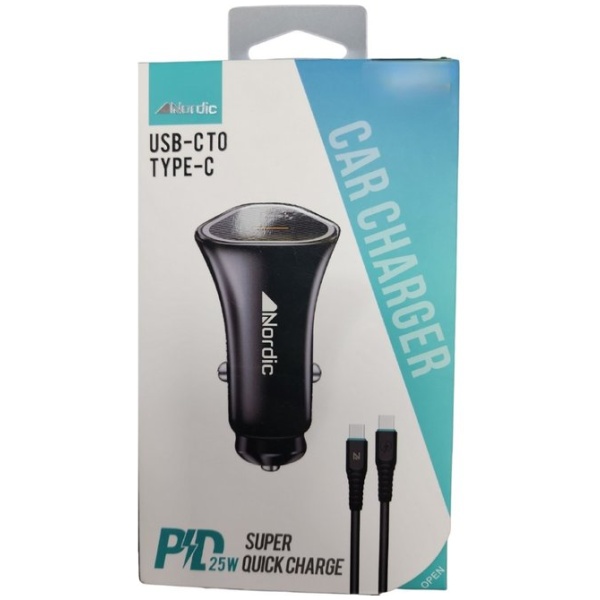 מטען רכב מהיר במיוחד NORDIC PD 25W כבל TYPE-C TO TYPE-C