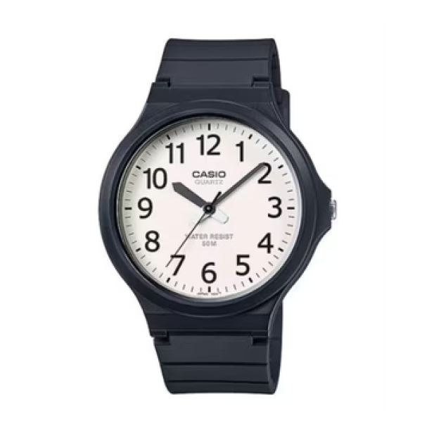 שעון יד אנלוגי יוניסקס רצועת סיליקון שחורה Casio MW-240-7BVDF - צבע לבן