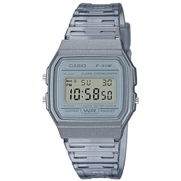 שעון יד דיגיטלי לגברים רצועת רפייה אפורה | Casio F-91WS-8DF | אפור