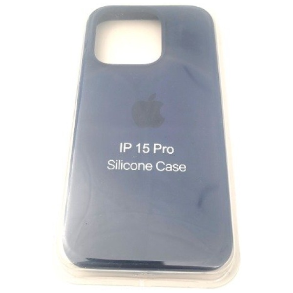 מגן סיליקון לאייפון 15 פרו עם לוגו - כחול כהה