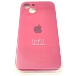 מגן סיליקון לאייפון 13 עם לוגו והגנה למצלמה - ורוד כהה