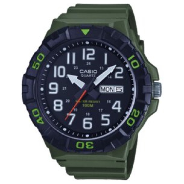 שעון יד אנלוגי לגברים עם רצועת שרף ירוקה Casio MRW-210H-3AVDF - צבע שחור
