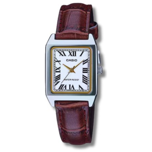 שעון יד אנלוגי לנשים עם רצועת עור חומה Casio LTP-V007L-7B2UDF -