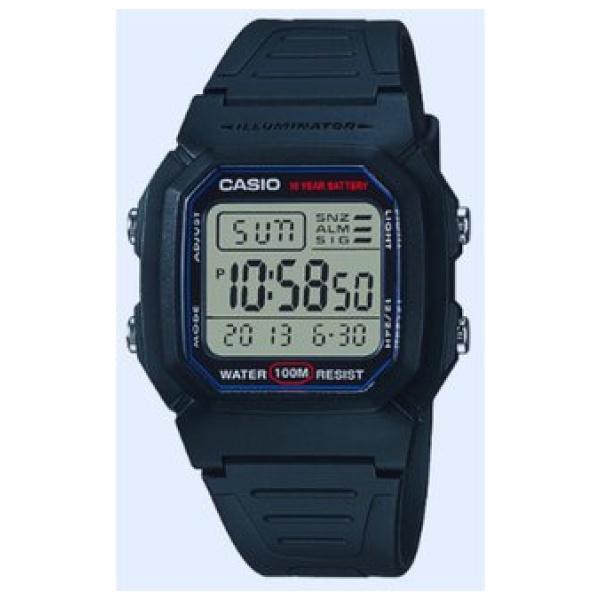 שעון יד דיגיטלי עם רצועת סיליקון שחורה Casio W-800H-1AVDF - צבע שחור