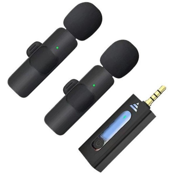 מיקרופון דש אלחוטי כפול דש עם חיבור 3.5 מ”מ וקליפס לחולצה