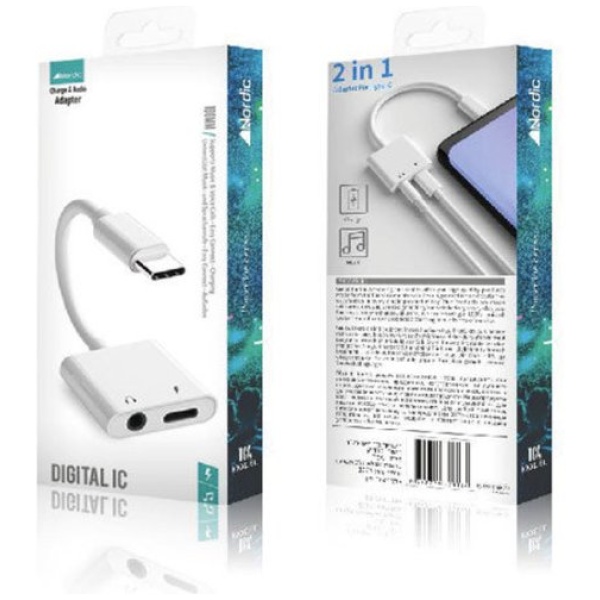 מפצל Type-C לכניסות 3.5ממ + שקע טעינה NORDIC - Type-C