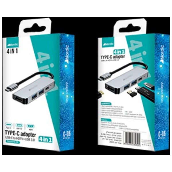 מפצל למחשב TYPE C ל HDMI + 2X USB + TYPE C C-06