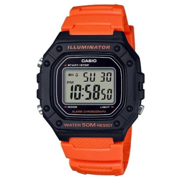 שעון יד דיגיטלי עם רצועת שרף | Casio W-218H-4B2VDF | כתום/שחור